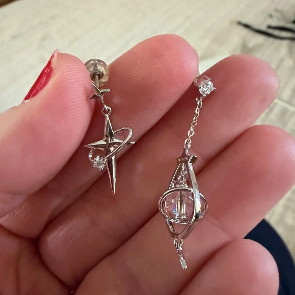 Elegant Silver Dangle Earrings with cross and Cz